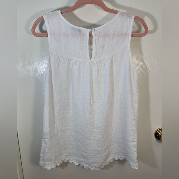 Via Signoria EUC white floral lace trim linen tank top Size medium - Picture 6 of 6